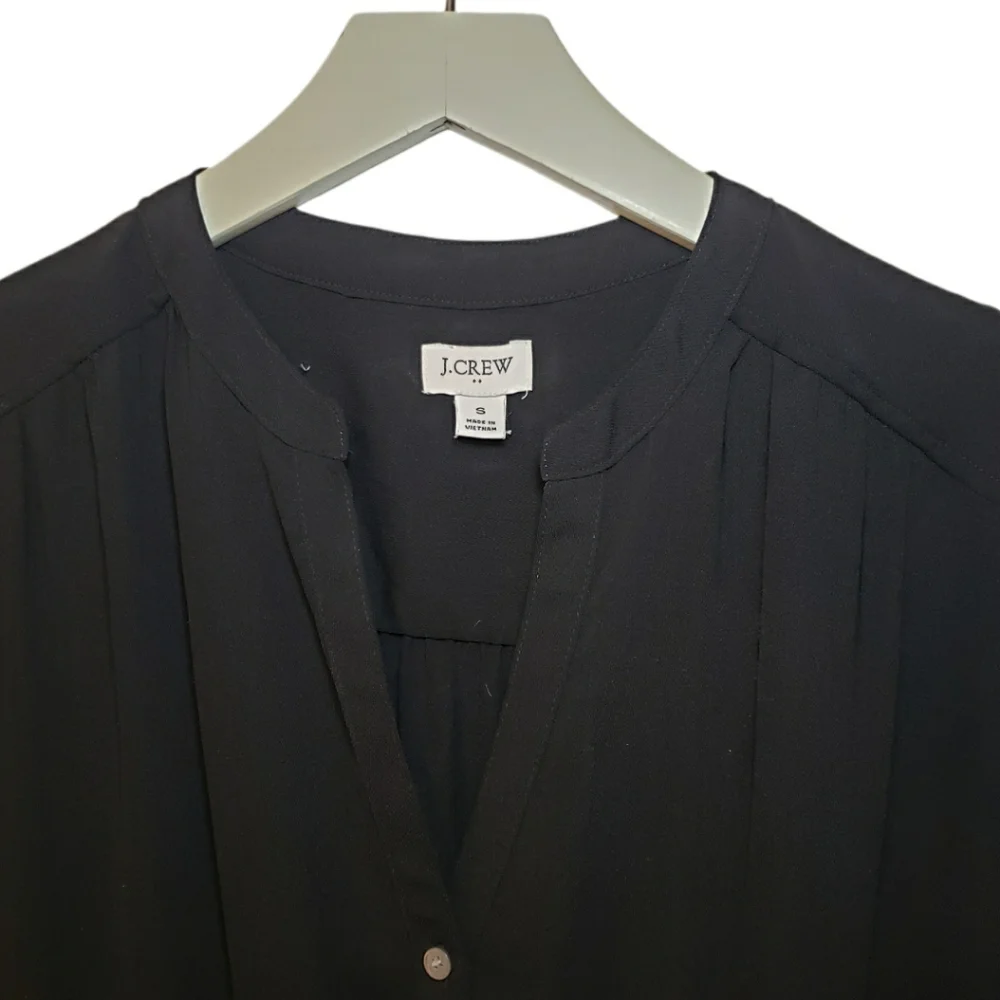 J. Crew Size 8 Black Cuffed Short Sleeve Button Camp-Shirt Jumpsuit with Pockets